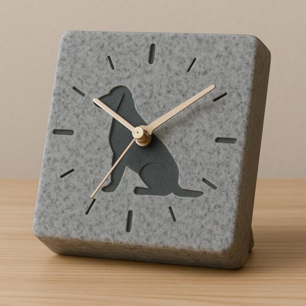 Granite Desk Clock with Dog Silhouette