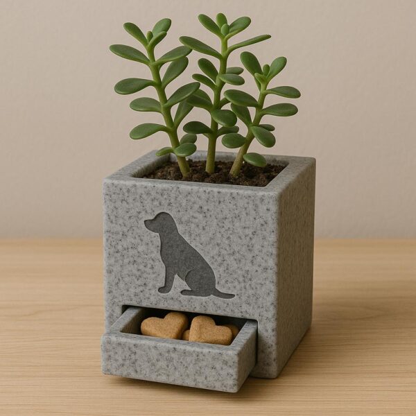 Granite Planter with Hidden Treat Drawer
