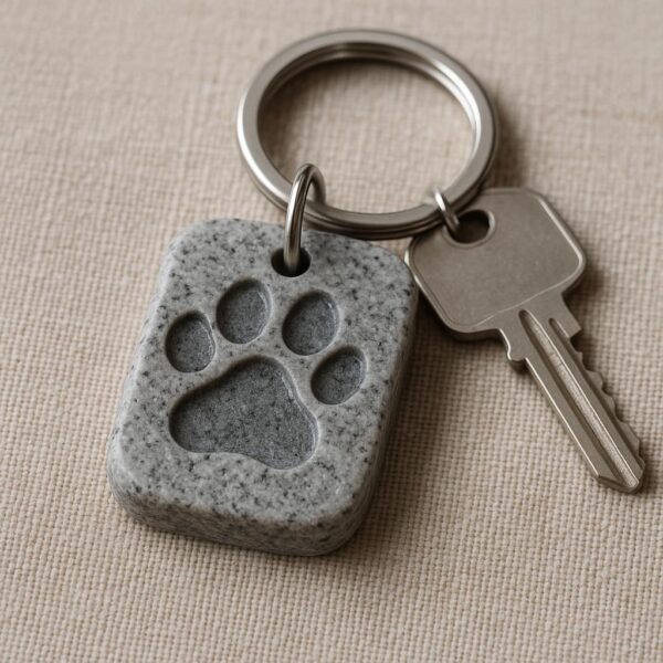 Granite Keychain with Paw Imprint